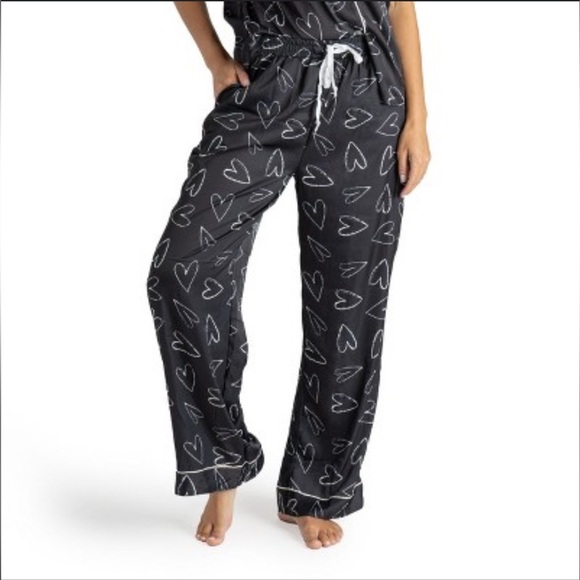 Hello Mello Other - Hello Mello Sleepwear Black Pajama Pants with White Heart Design